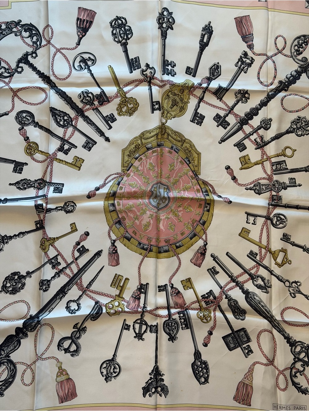 Hermes Pink and Cream Silk Key-Print Scarf - Picture 3 of 7